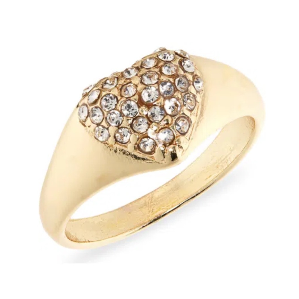 Nordstrom Rack Gold and Clear Pavé Crystal Heart Ring Size 8